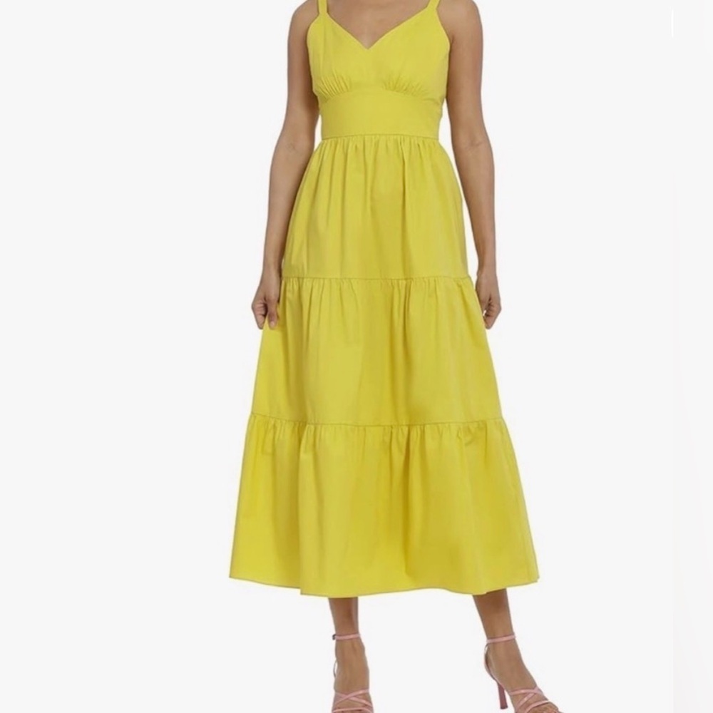 Maggy London Yellow Maxi Dress, Size 10, Cotton, Summer Beachy Dress